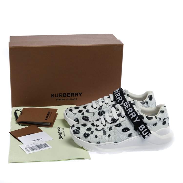 Pre Owned Burberry White/Black Cheetah Print Leather Ronnie Sneakers Size 40