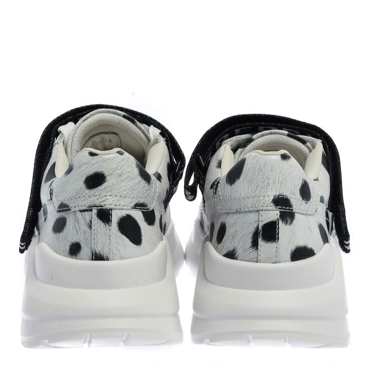 Pre Owned Burberry White/Black Cheetah Print Leather Ronnie Sneakers Size 40