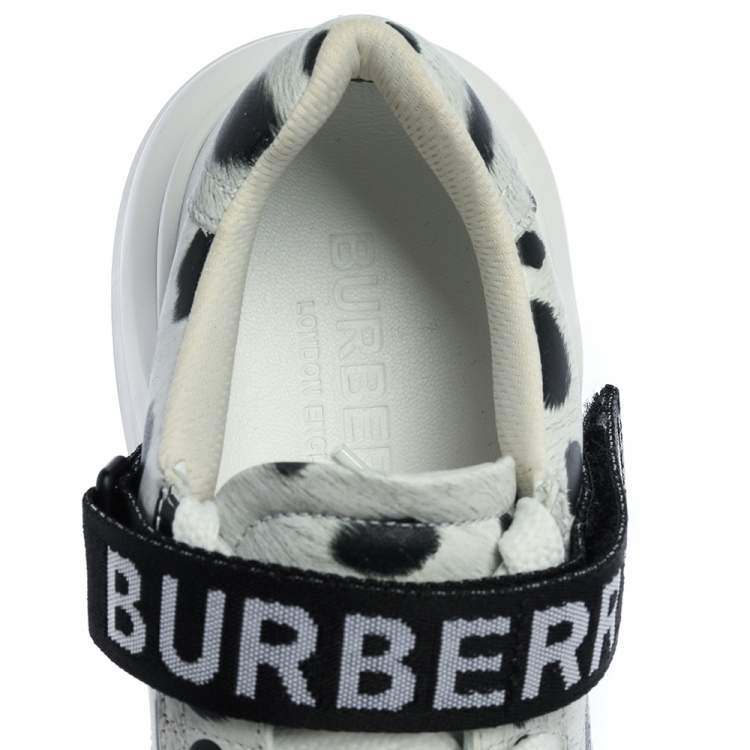 Pre Owned Burberry White/Black Cheetah Print Leather Ronnie Sneakers Size 40