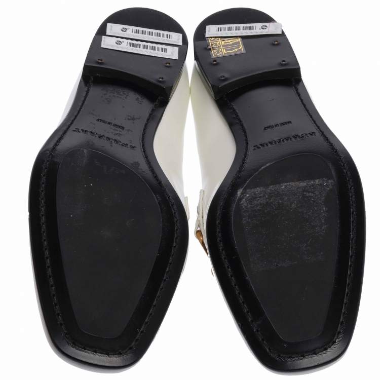 Pre Owned Burberry White Patent Leather Chain Link Loafers Size 39.5