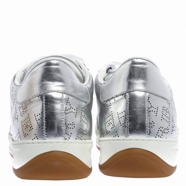 Pre Owned Burberry Silver Perforated Leather Timsbury Low Top Sneakers Size 41