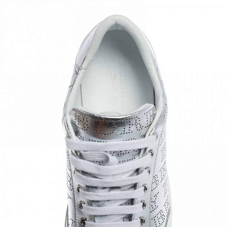Pre Owned Burberry Silver Perforated Leather Timsbury Low Top Sneakers Size 41