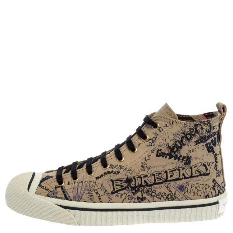 Pre Owned Burberry Beige Canvas Doodle High Top Sneakers Size 40