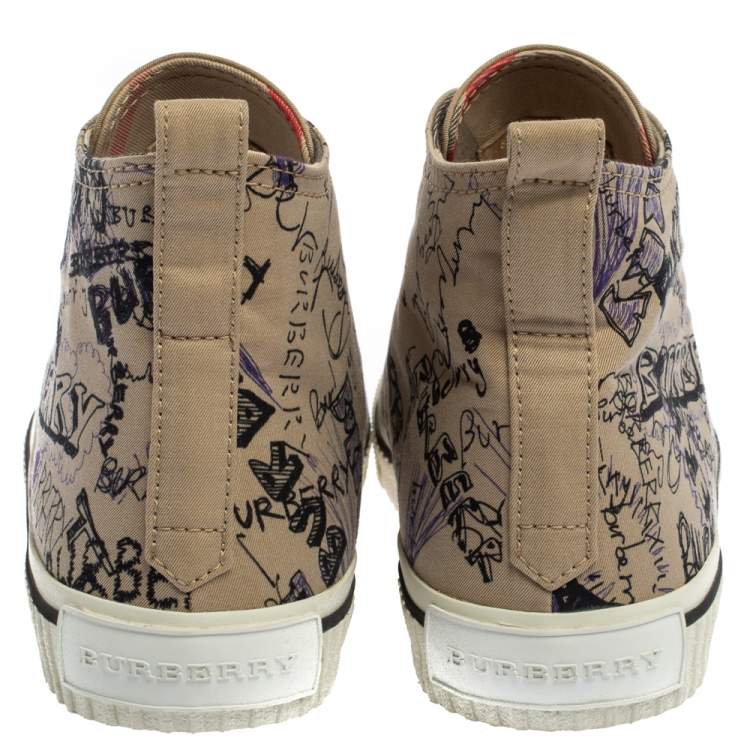 Pre Owned Burberry Beige Canvas Doodle High Top Sneakers Size 40