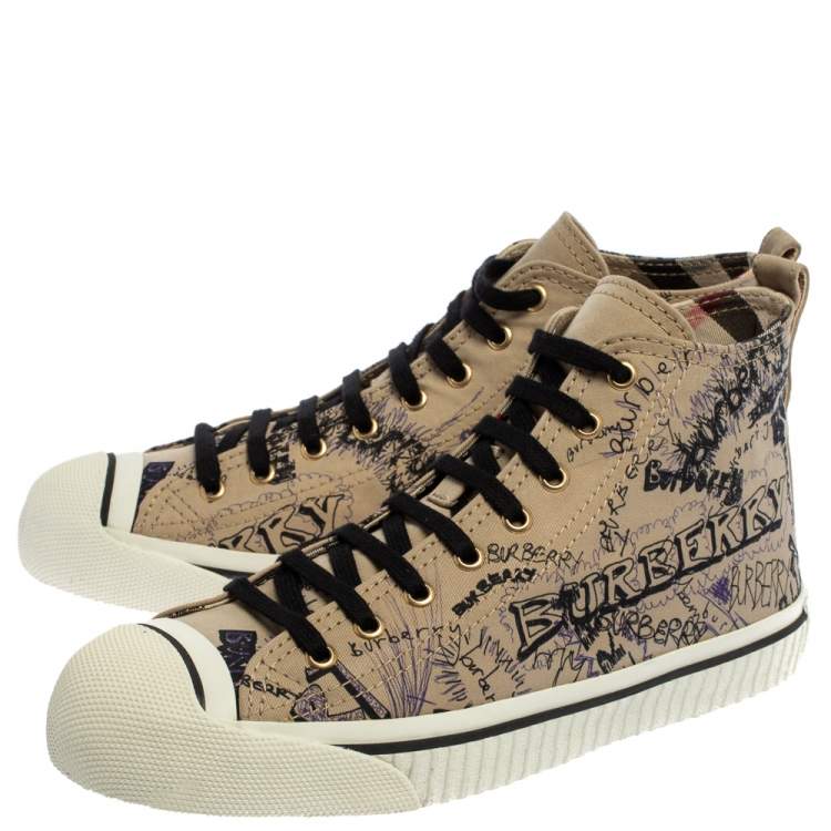 Pre Owned Burberry Beige Canvas Doodle High Top Sneakers Size 40