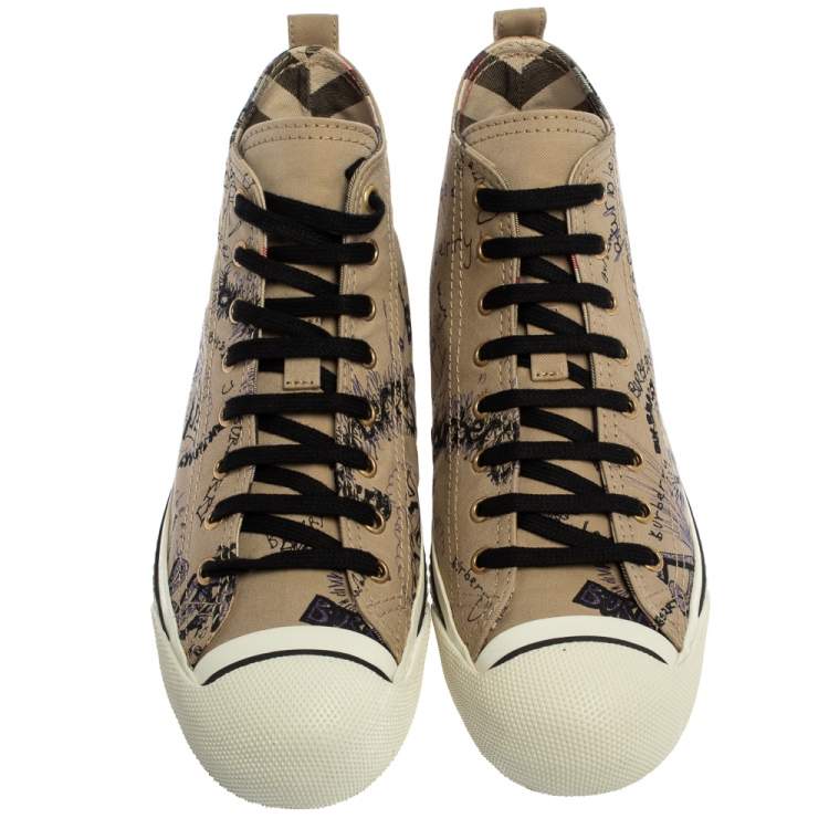 Pre Owned Burberry Beige Canvas Doodle High Top Sneakers Size 40