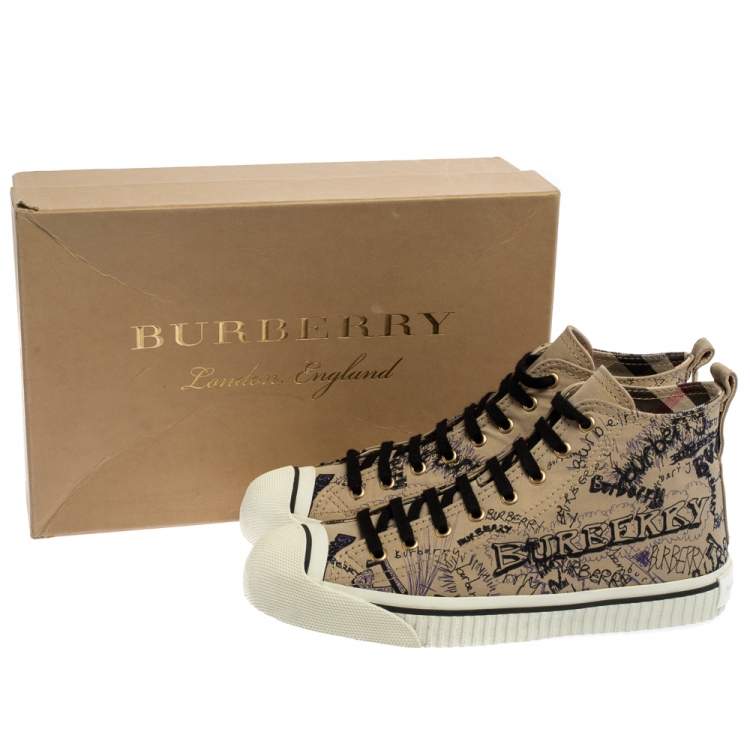Pre Owned Burberry Beige Canvas Doodle High Top Sneakers Size 40