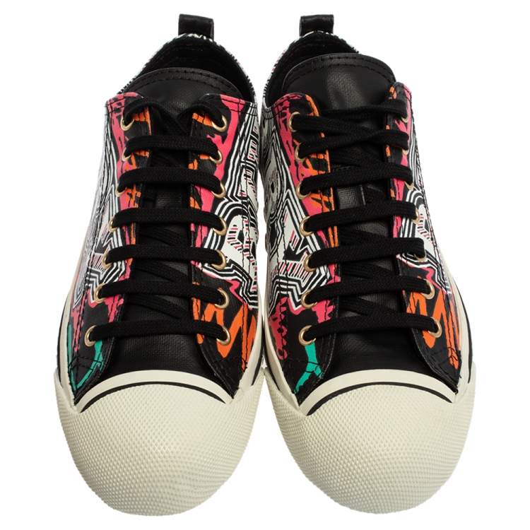 Pre Owned Burberry Black Coated Canvas Kingly Mark Print Low Top Sneakers Size 40