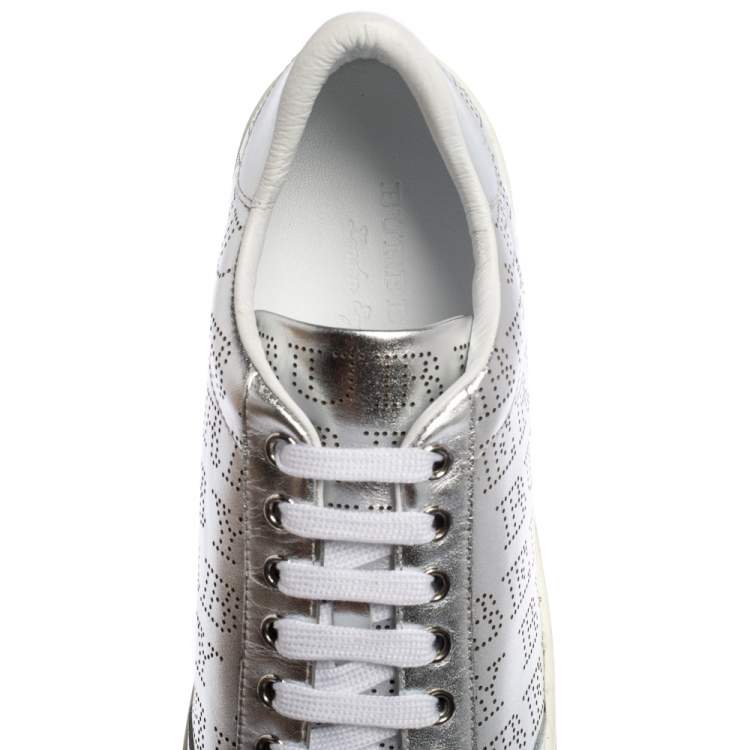 Pre Owned Burberry Silver Perforated Leather Timsbury Low Top Sneakers Size 41