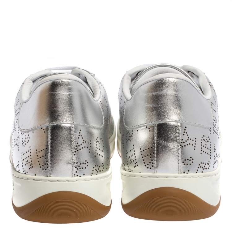 Pre Owned Burberry Silver Perforated Leather Timsbury Low Top Sneakers Size 41