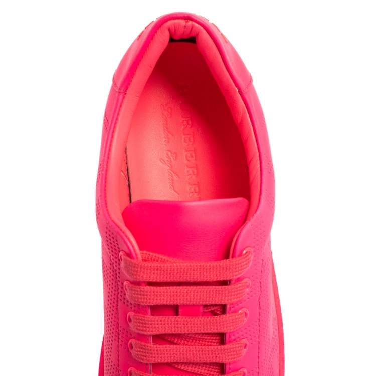 Pre Owned Burberry Pink Perforated Check Leather Westford Low Top Sneakers Size 37.5
