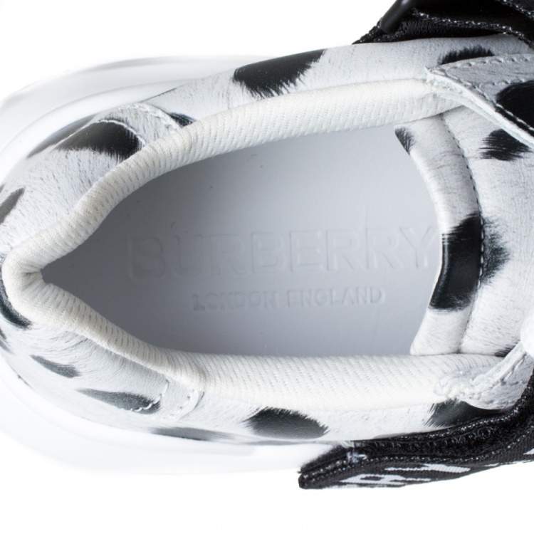 Pre Owned Burberry White/Black Cheetah Print Leather Ronnie Sneakers Size 41