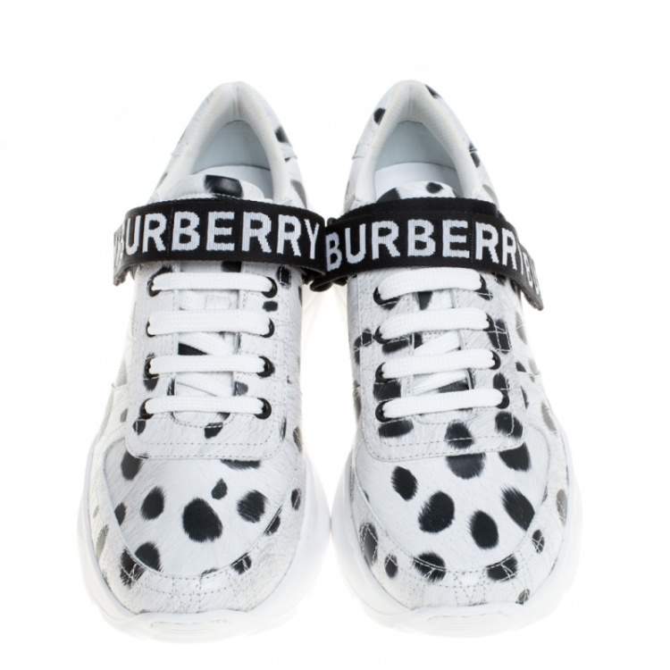 Pre Owned Burberry White/Black Cheetah Print Leather Ronnie Sneakers Size 41