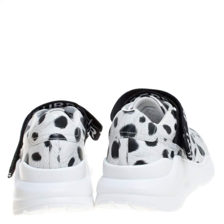 Pre Owned Burberry White/Black Cheetah Print Leather Ronnie Sneakers Size 41