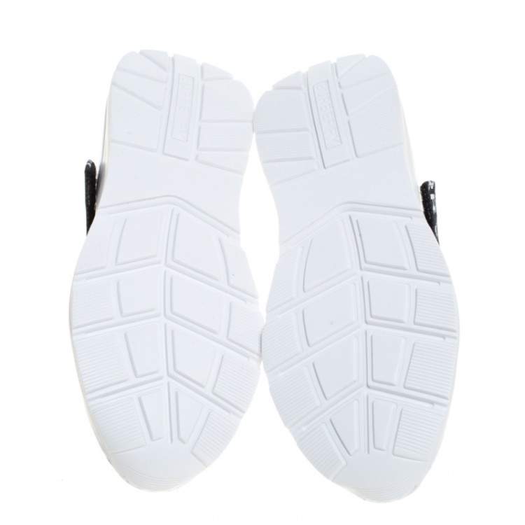 Pre Owned Burberry White/Black Cheetah Print Leather Ronnie Sneakers Size 41