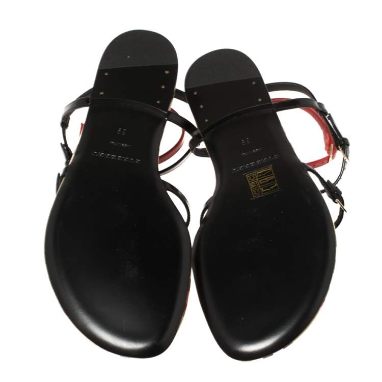 Pre Owned Burberry Black/Beige Nova Check Canvas and Leather Anthea Flats Sandals Size 39