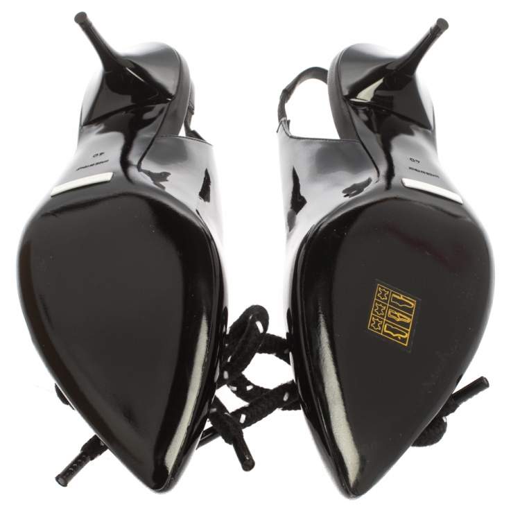 Pre Owned Burberry Black Patent Leather Fink Slingback Sandals Size 40