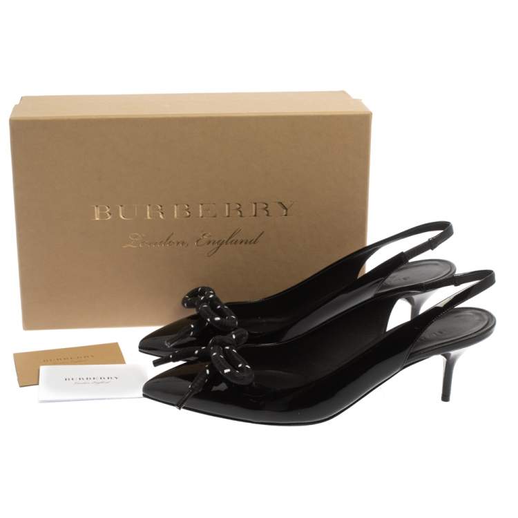 Pre Owned Burberry Black Patent Leather Fink Slingback Sandals Size 40