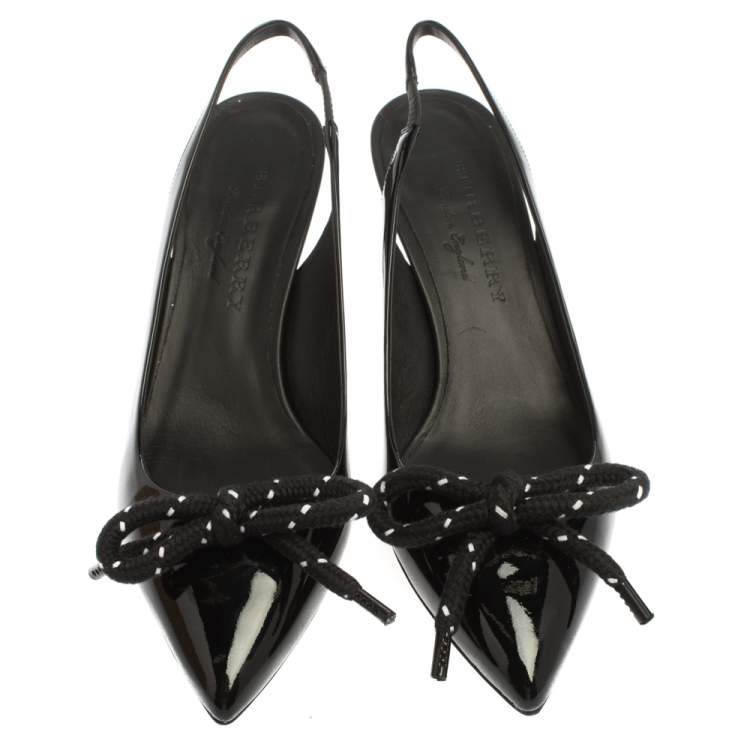 Pre Owned Burberry Black Patent Leather Fink Slingback Sandals Size 40