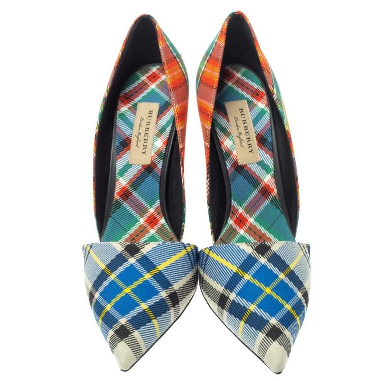 Pre Owned Burberry Multicolor Canvas Virirna D'orsay Pointed Toe Pumps Size 39.5