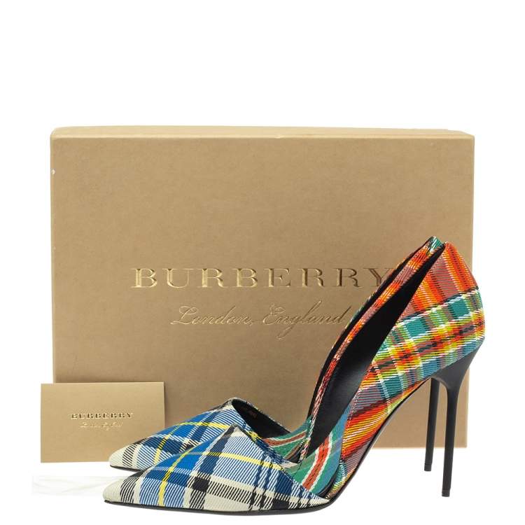 Pre Owned Burberry Multicolor Canvas Virirna D'orsay Pointed Toe Pumps Size 39.5