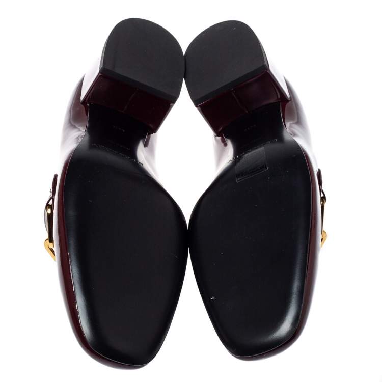 Pre Owned Burberry Burgundy Patent Leather Chain Link Loafers Size 38.5
