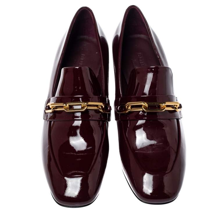 Pre Owned Burberry Burgundy Patent Leather Chain Link Loafers Size 38.5