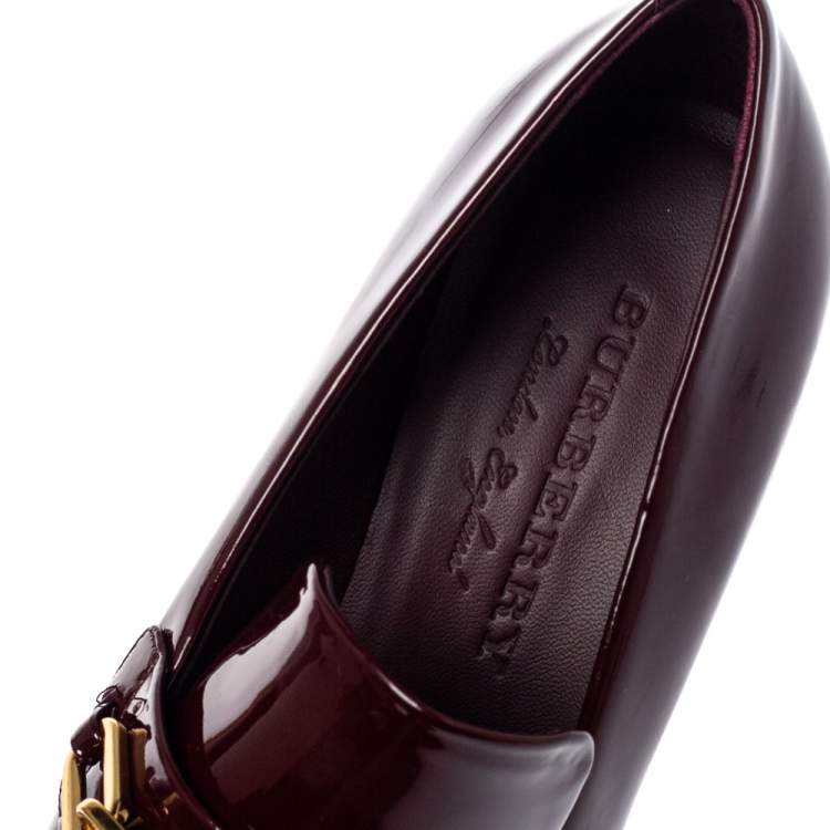 Pre Owned Burberry Burgundy Patent Leather Chain Link Loafers Size 38.5