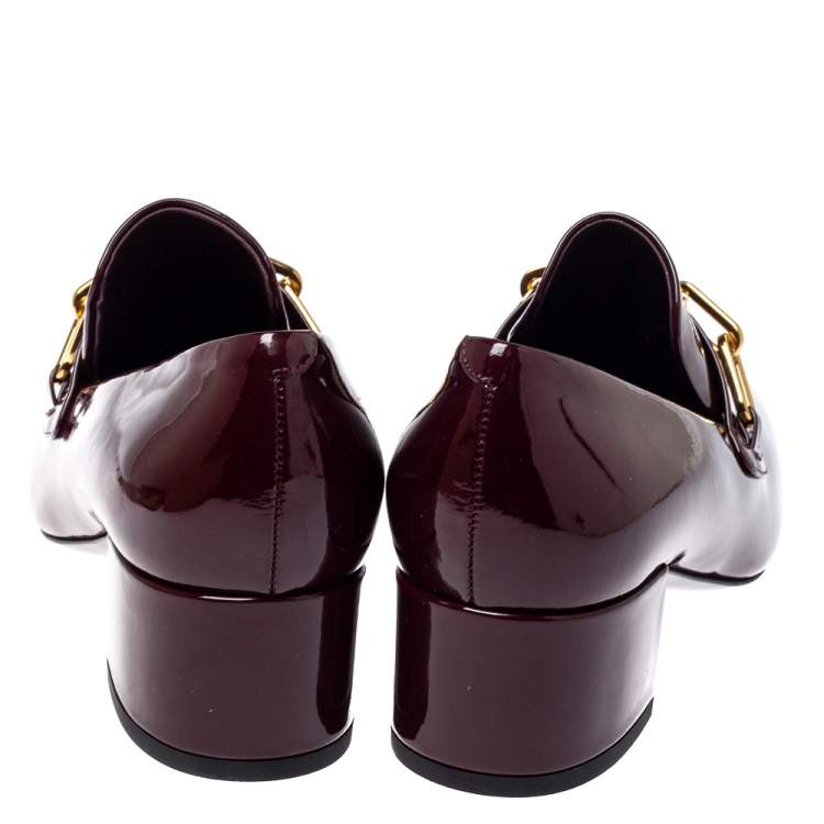 Pre Owned Burberry Burgundy Patent Leather Chain Link Loafers Size 38.5