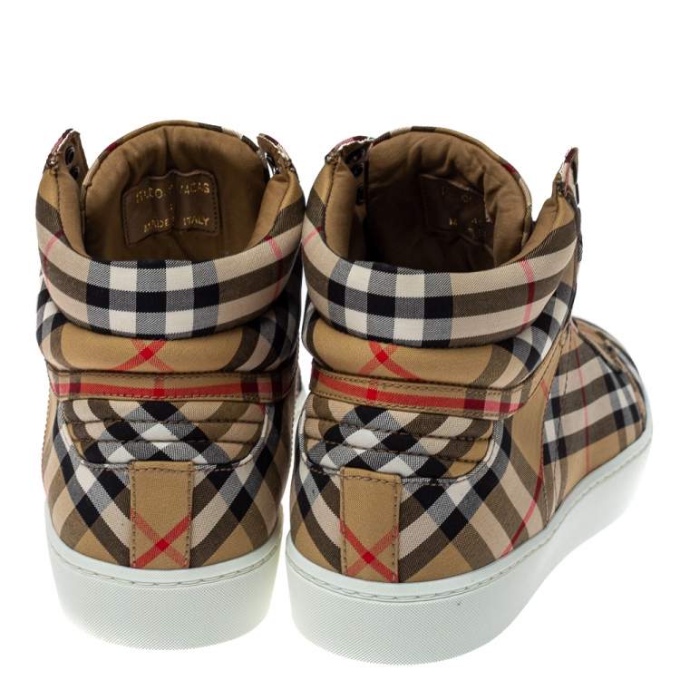 مملوكة مسبقًا Burberry Beige Check Canvas High Top Sneakers Size 40