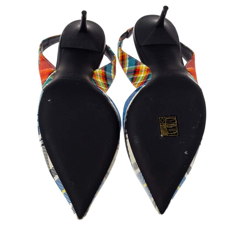 Pre Owned Burberry Multicolor Canvas Annice Tartan Slingback Sandals Size 40