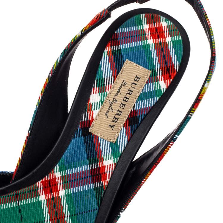 Pre Owned Burberry Multicolor Canvas Annice Tartan Slingback Sandals Size 40
