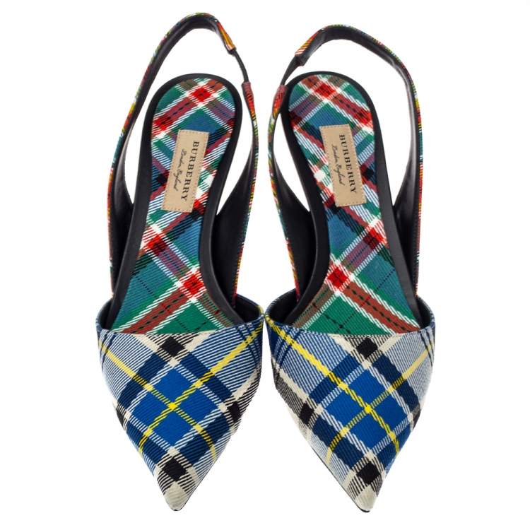 Pre Owned Burberry Multicolor Canvas Annice Tartan Slingback Sandals Size 40