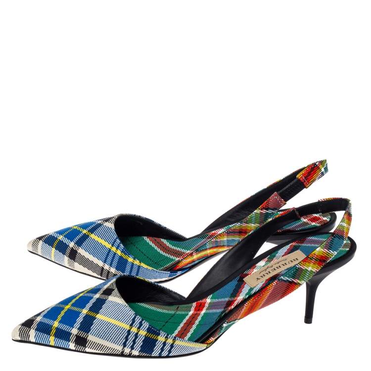 Pre Owned Burberry Multicolor Canvas Annice Tartan Slingback Sandals Size 40