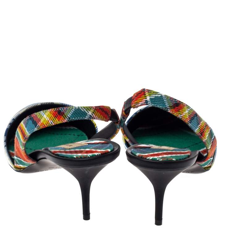 Pre Owned Burberry Multicolor Canvas Annice Tartan Slingback Sandals Size 40