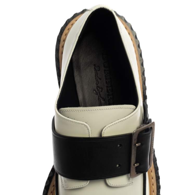 Pre Owned Burberry Monochrome Leather Mason Buckle Strap Platform Creepers Size 41