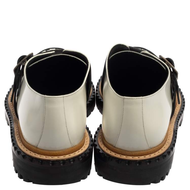 Pre Owned Burberry Monochrome Leather Mason Buckle Strap Platform Creepers Size 41