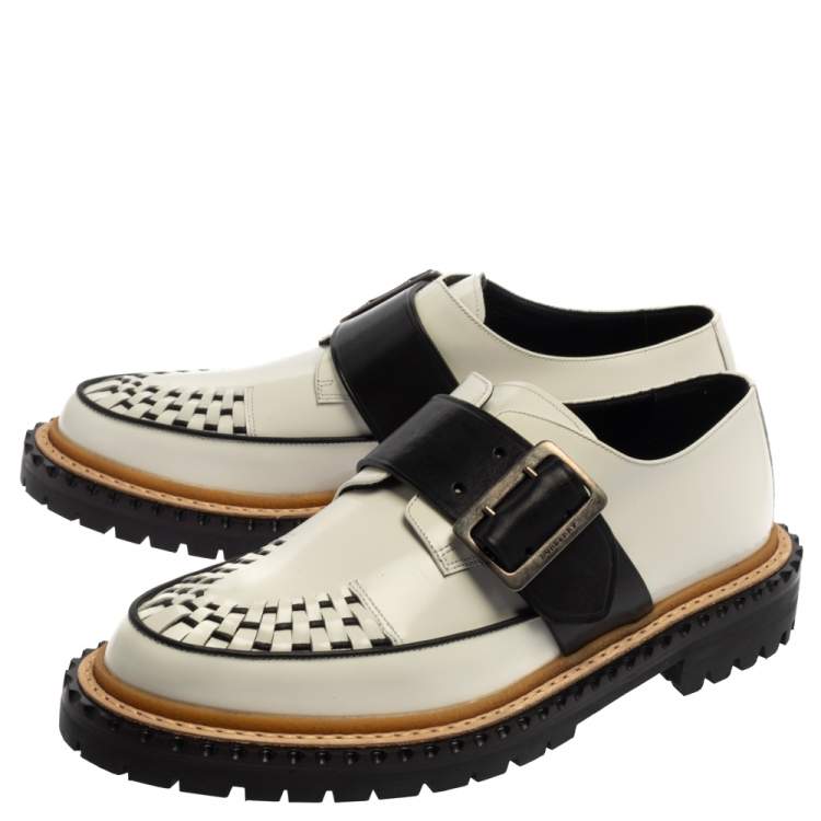 Pre Owned Burberry Monochrome Leather Mason Buckle Strap Platform Creepers Size 41
