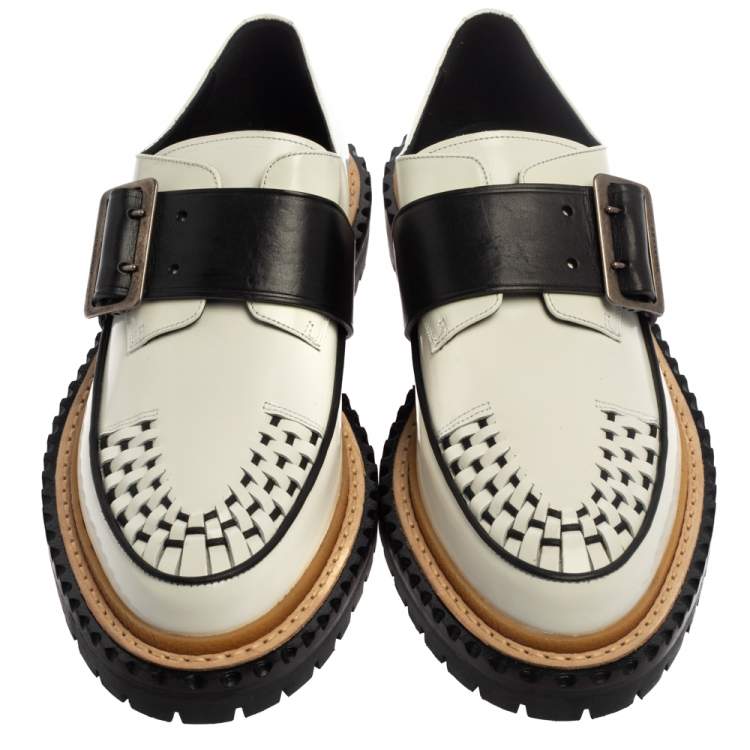 Pre Owned Burberry Monochrome Leather Mason Buckle Strap Platform Creepers Size 41