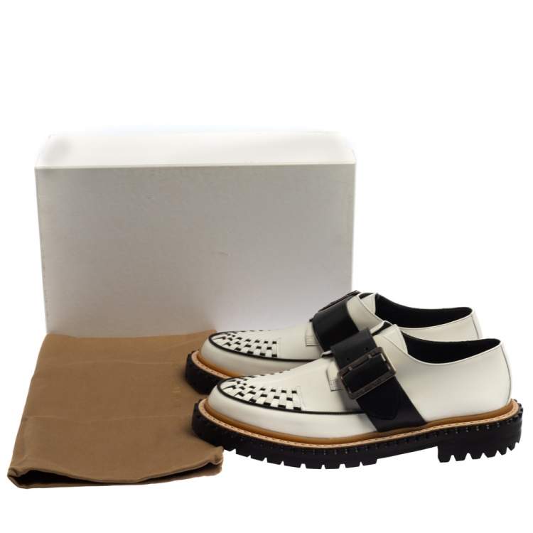 Pre Owned Burberry Monochrome Leather Mason Buckle Strap Platform Creepers Size 41