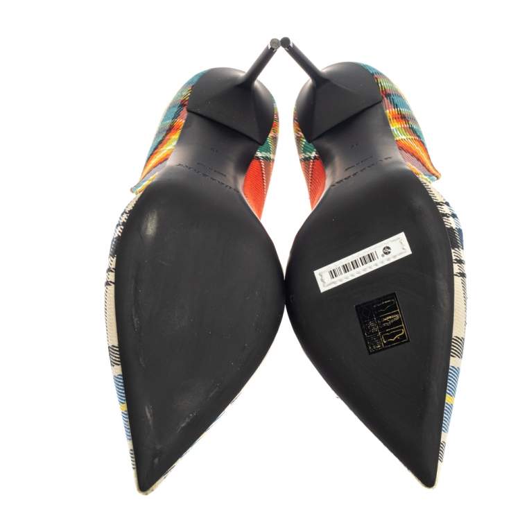 Pre Owned Burberry Multicolor Canvas Virna D'orsay Pointed Toe Pumps Size 39