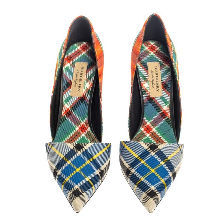 Pre Owned Burberry Multicolor Canvas Virna D'orsay Pointed Toe Pumps Size 39