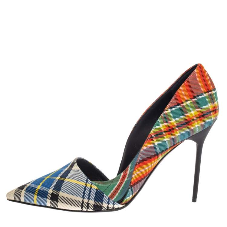 Pre Owned Burberry Multicolor Canvas Virna D'orsay Pointed Toe Pumps Size 39