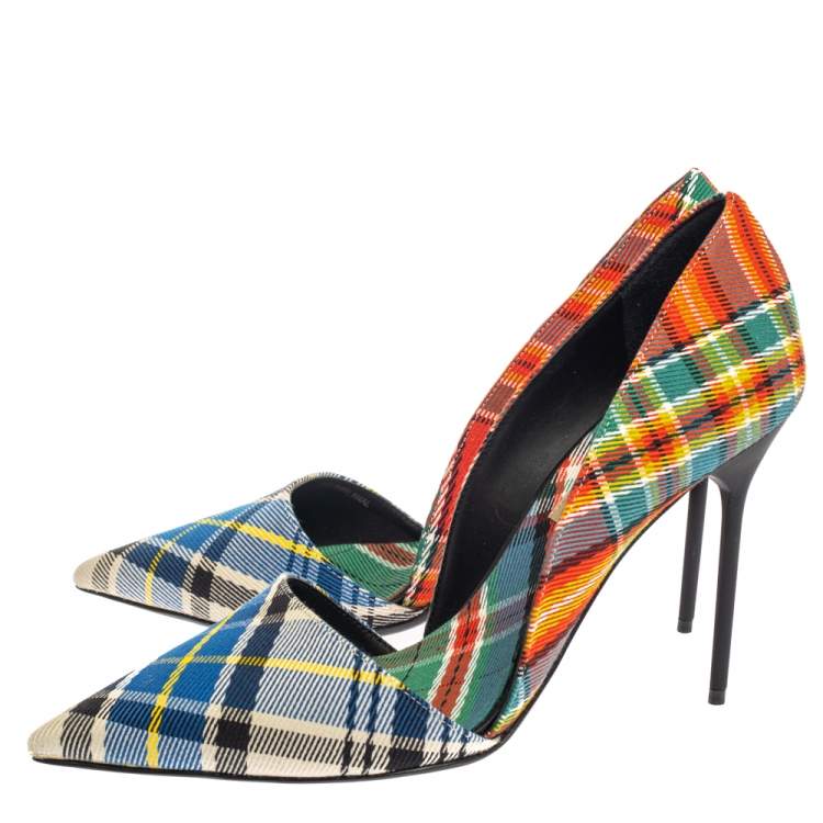 Pre Owned Burberry Multicolor Canvas Virna D'orsay Pointed Toe Pumps Size 39