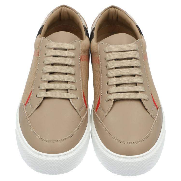 Pre Owned Burberry Brown House Check Canvas Low-Top Sneakers Size EU 38