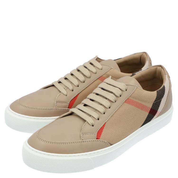 مملوكة مسبقًا Burberry Brown House Check Canvas Low-Top Sneakers Size EU 38.5