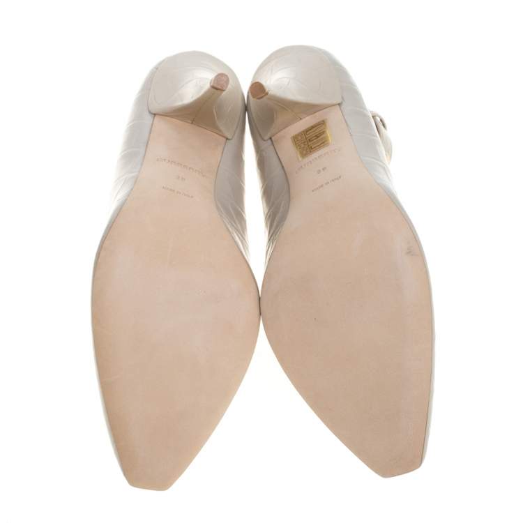 Pre Owned Burberry Teddy Beige Leather Ankle Strap Pumps Size 38