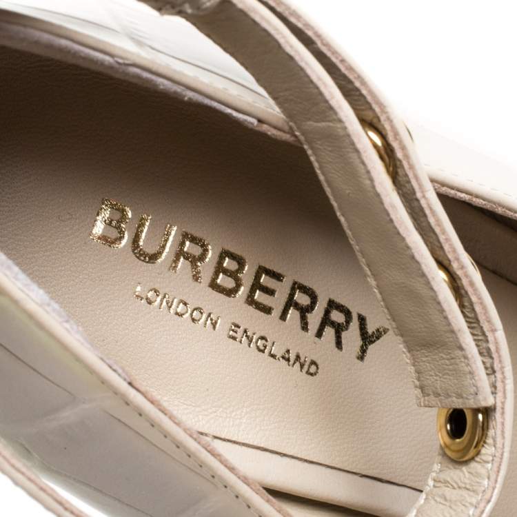 Pre Owned Burberry Teddy Beige Leather Ankle Strap Pumps Size 38