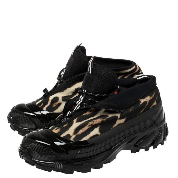 Pre Owned Burberry Black Mesh And Leopard Print Satin Arthur Low Top Sneakers Size 41