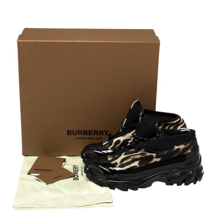 Pre Owned Burberry Black Mesh And Leopard Print Satin Arthur Low Top Sneakers Size 41